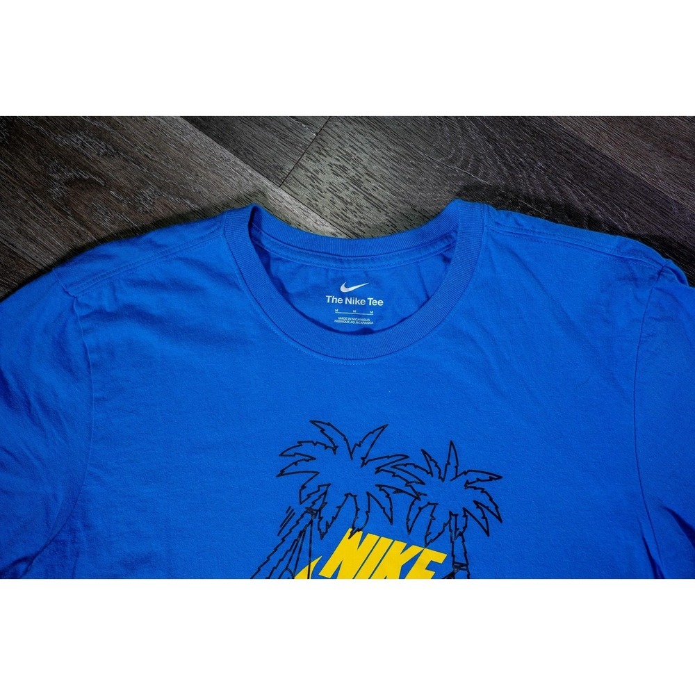 Nike Shirt Mens Medium Blue Tropical Palm Tree Graphic Tee T-Shirt Beach Summer - Picture 2 of 3
